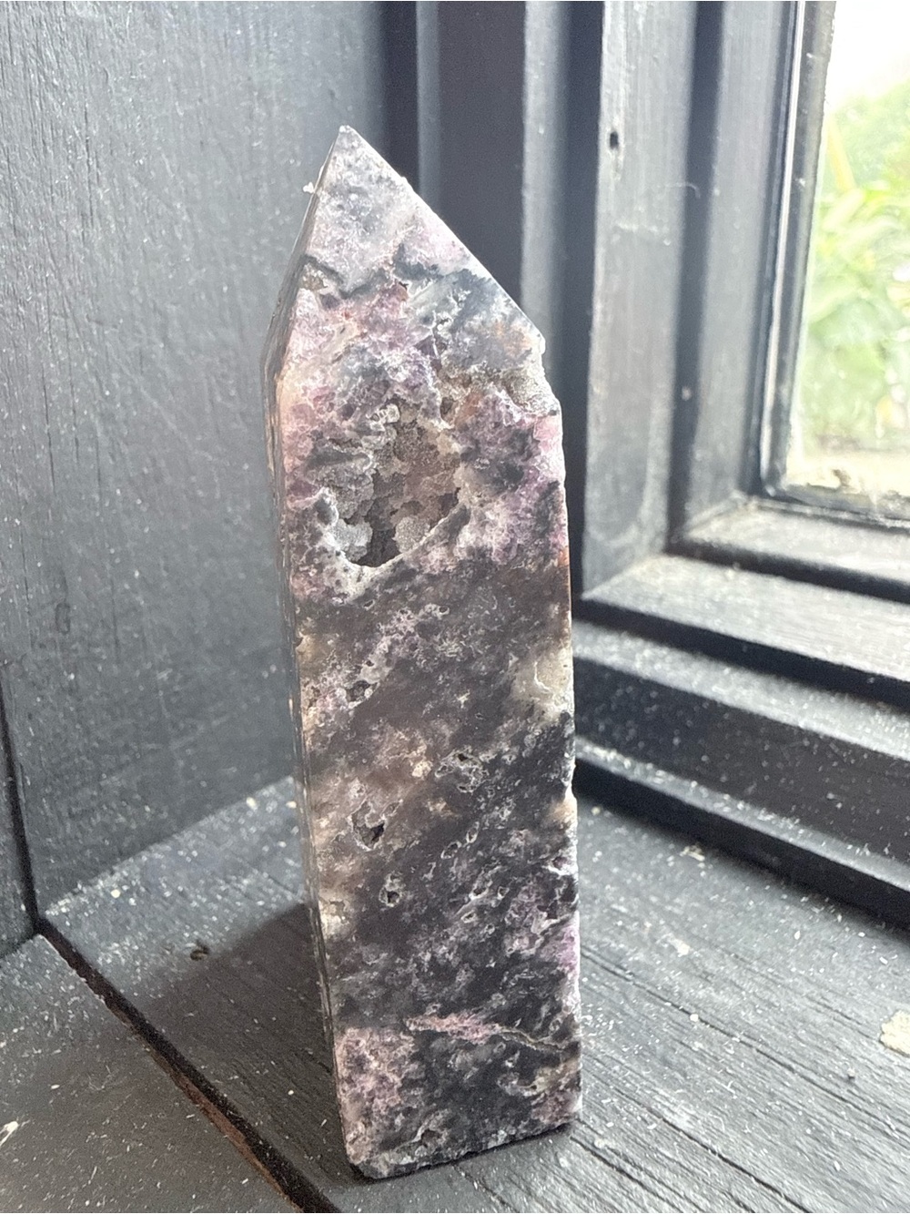 Polished Firework Quartz Obelisk - Smoky Black & Lavender Pink Hues - Picture 2 of 6
